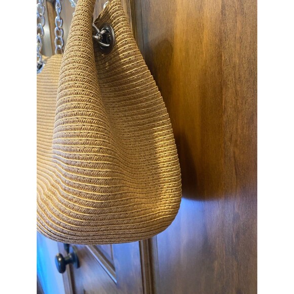 Woven Straw Shoulder Bag w/ Chain Straps Casual Lightweight Travel Vacation Bag - Picture 4 of 12